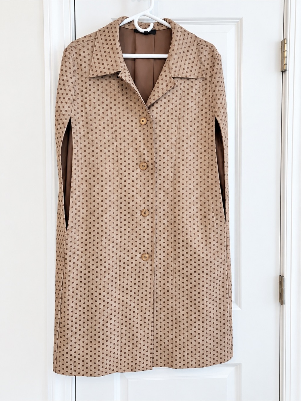 Anthropologie Monarc Gina Sueded Longline Jacket Brown Polka Dot Mod Coat L - Picture 2 of 6